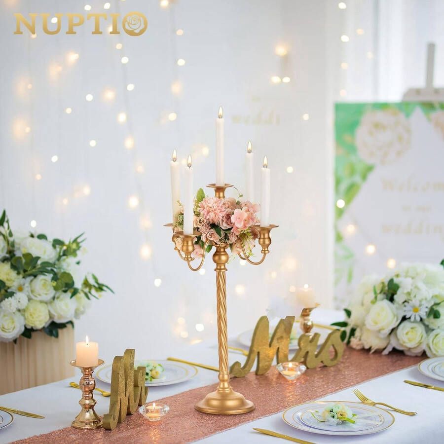 Kandelaar gouden kandelaar 5 armig: 53 cm 2 stuks kandelaar voor tafel Centrepiece 5 arm vintage kandelaar voor bruiloft receptie verjaardag vakantie keuken open haard