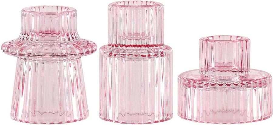 Kandelaar decoratieve glazen kandelaars op tafel voor pijlerkaarsen set van 3- roze kandelaarstandaard voor diner feestbruiloft modieuze taps toelopende kaarsenhouder (3 stuks)