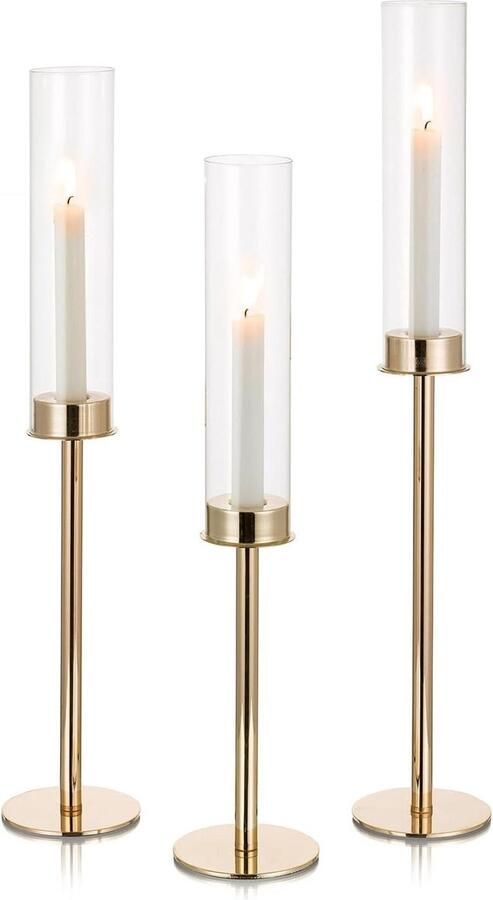 Hurricane Kandelaar Houder Goud 60 55 50 cm Helder Glas Metalen Kaarsenhouders Taper Kandelaar Hoge Open Einde Kandelaar Cilinder Schaduw Bruiloft Partij Tafel Centrepiece vloerkandelaar