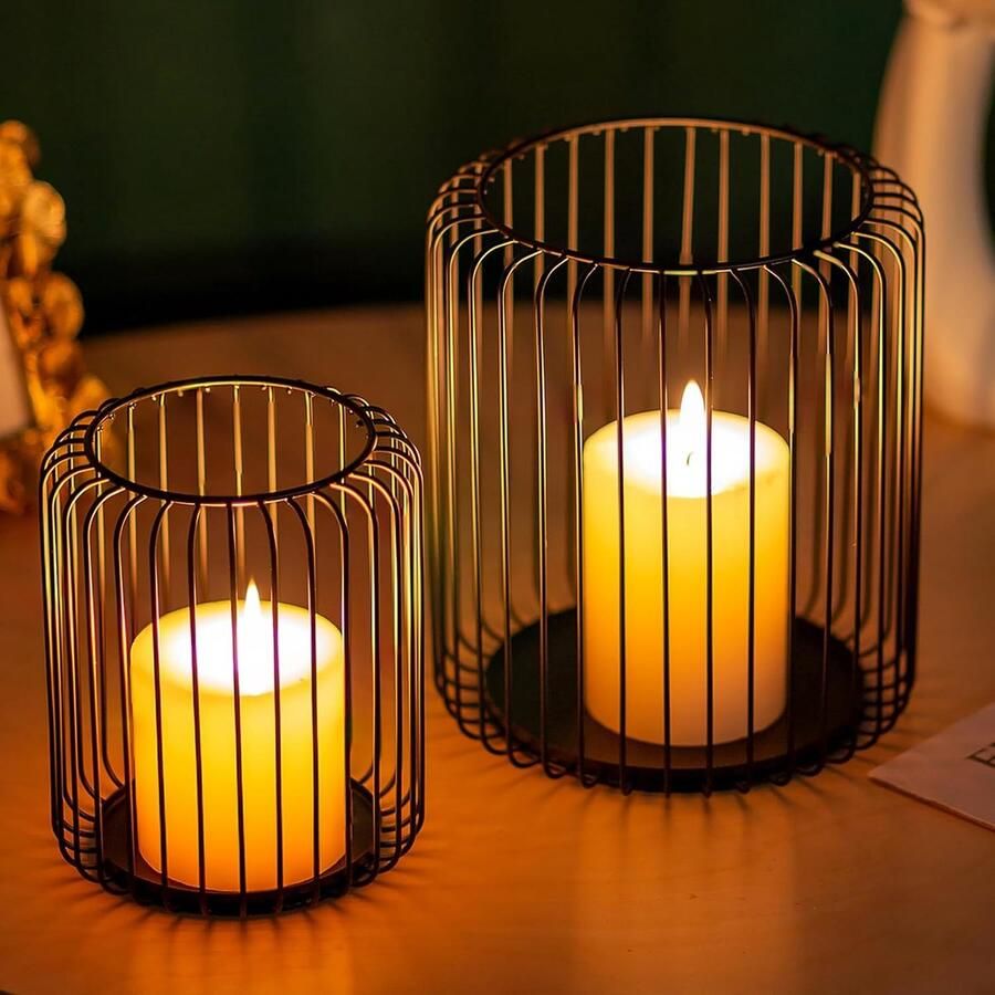 Kandelaar kaarsenhouder set van 2 kaarsenhouder staafkaarsen voor stompkaarsen windlicht zwart metaal decoratieve kandelaar decoratieve lantaarn voor Kerstmis Halloween tafel middenstukken