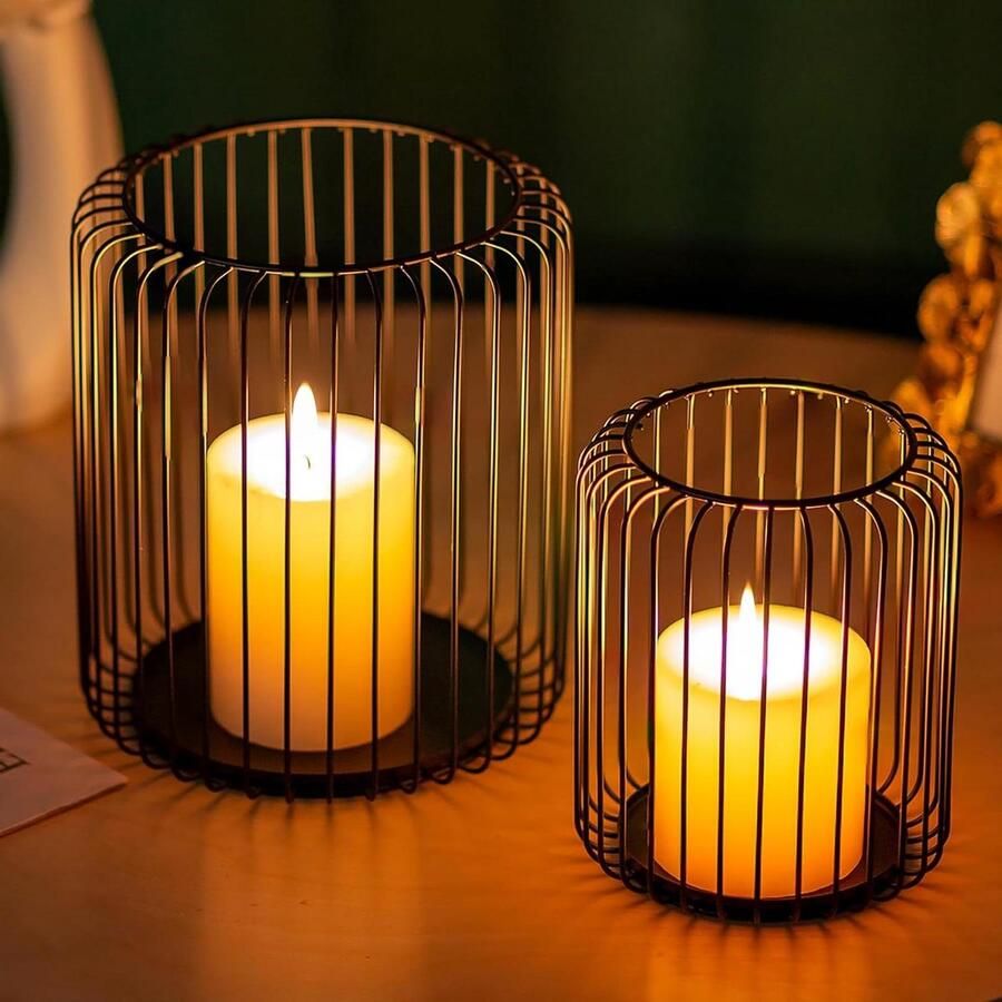 Kandelaar kaarsenhouder set van 2 staafkaarsen voor stompkaarsen zwart metaal Kerstmis Halloween tafel middenstukken