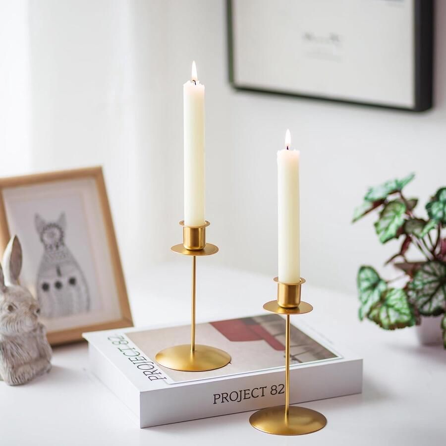 Kandelaar kaarsenstandaard staafkaarsen goud set van 2 kaarsenhouders staafkaars metaal vintage moderne decoratie voor bruiloft tafel Kerstmis tafeldecoratie woonkamer adventskrans advent