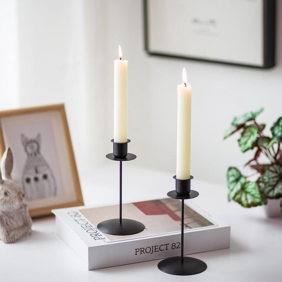 Kandelaar kaarsenstandaard staafkaarsen zwart set van 2 kaarsenhouders staafkaarsen metaal vintage moderne decoratie voor bruiloft tafel Kerstmis tafeldecoratie woonkamer adventskrans