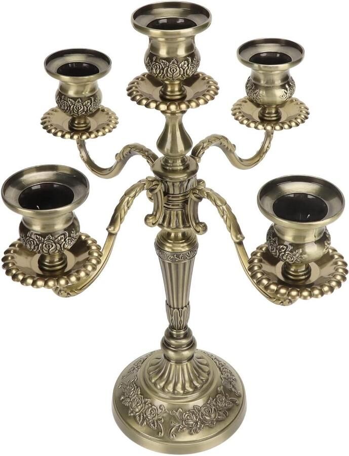 Kandelaar Kaarshouder Decoratie Kroonluchter Hoge Conische Kaarslicht Antiek Brons Prop Romantiek Bruiloft Metalen Kralenmatten 5-armig