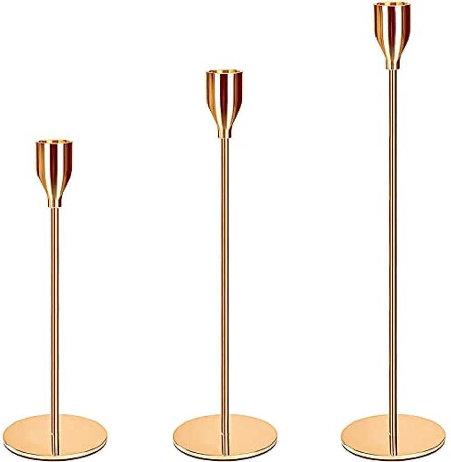 Kandelaar Set Goud 3 Stuks Vintage Bruiloft Tafel Decoratie voor Ø2.2cm Stokkaarsen
