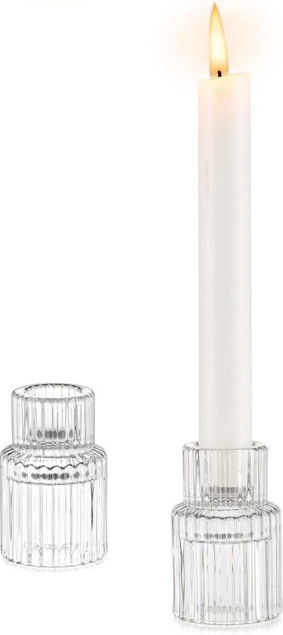 Kandelaar Set van 2 Helder Glas Kaarsenstandaard Kamer Decoratie Eettafel Decoratie