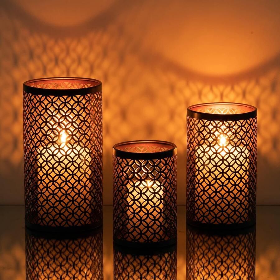 Kandelaar set van 3 metaal voor pijler kaars orkaan brons retro bruiloft feest thuis schoorsteen eettafel middelpunt decoratie binnen buiten zwart goud