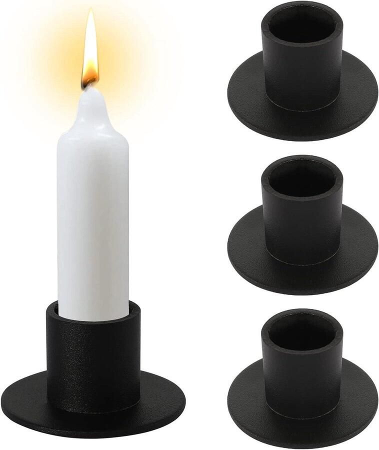 Kandelaar set van 4 stuks Zwart Retro design Matte afwerking Metaal Voor staafkaarsen Kerstmis Slaapkamer Eettafel Tafeldecoratie