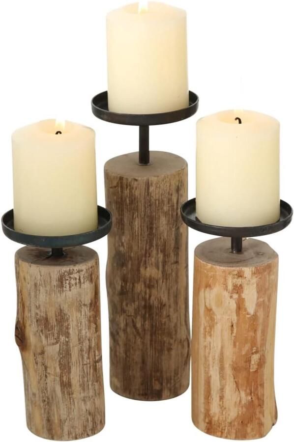 Kandelaar Tempe 3-delige set kaarsenhouder hout metaal stijlvol design decoratie eettafel commode boho stijl