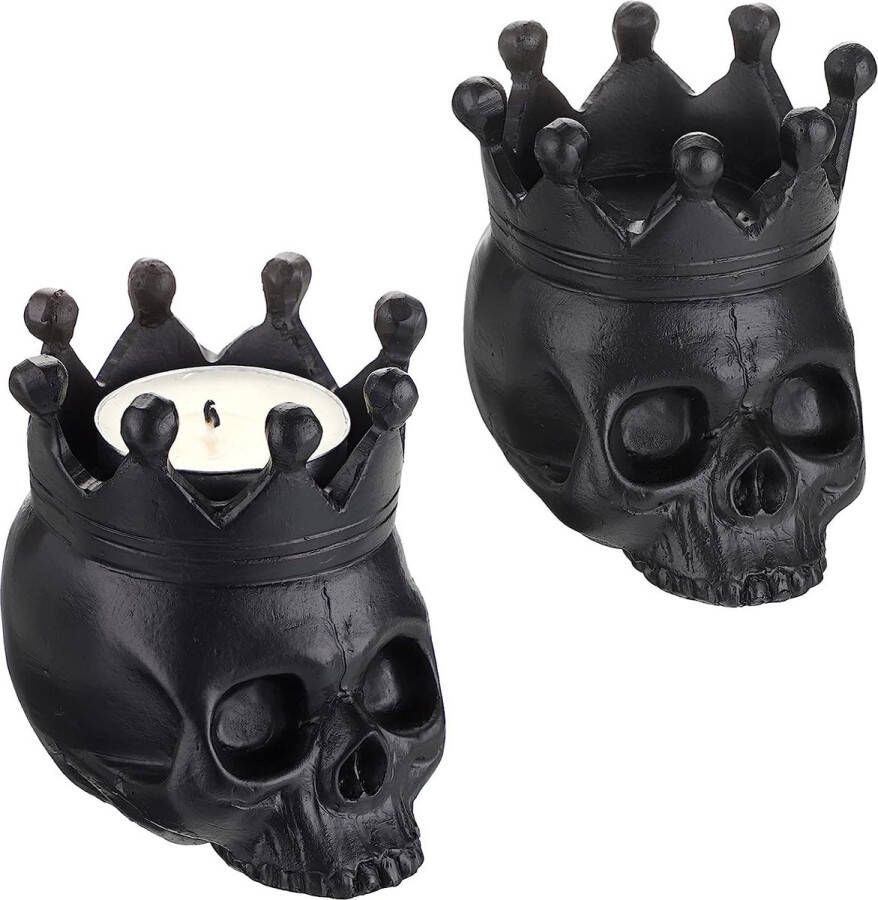 Kandelaar van kunsthars voor tafel woondecoratie kaarsenstandaard kandelaar doodskop schedelvorm decoratie voor Kerstmis allerheiligen zwart
