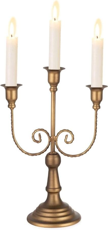 Kandelaar Vintage Brons 29.5cm 3-Arms Boerderij Metalen Stand voor Taper Kaarsen Diner Salontafel Open Haard Mantel Decor