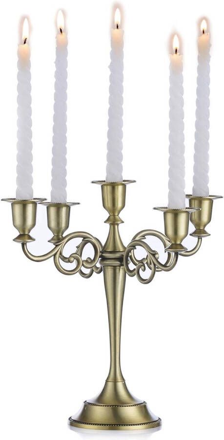 Kandelaar voor kandelaar 5-kandelaar brons 27 cm hoog voor puntige kaarsen voor bruiloft verjaardag feest eettafel open haard kerstdecoratie