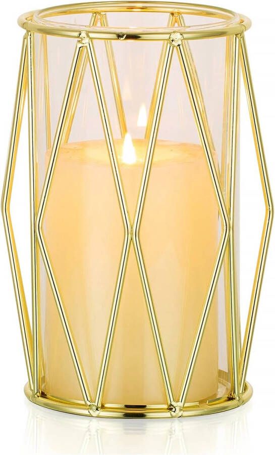 Kandelaar voor stompkaarsen geometrische kandelaar gouden bloemenvaas met orkaan cilinderglas dubbel gebruik voor bruiloft verjaardagsfeest tafel woonkamer