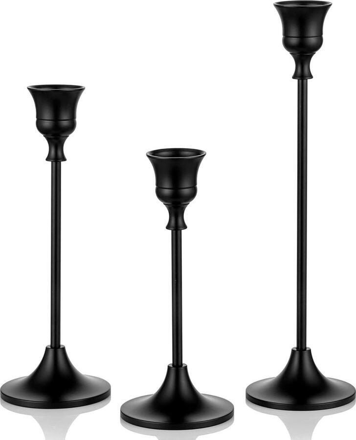 Kandelaarhouder Metaal Zwart Decoratieve Kaarsenhouder voor Taper Kaars Set van 3 Open Haard Mantel Eettafel Woondecoratie