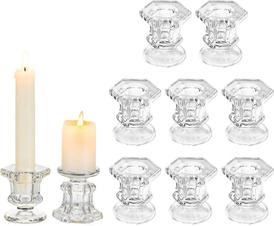 Kandelaarhouders Glazen Kandelaar Glasseam Heldere Kandelaarstandaards 10 Stuks Kandelaars Taper Kandelaarshouder Kerstkandelaars Voor De Woonkamer Eettafel Bruiloftsdecoratie