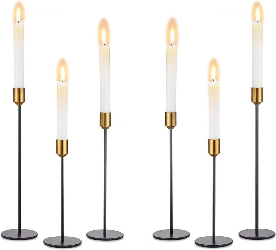 Kandelaarhouders Set van 6 Taper Kaarsenhouders met Messing Kleur Top Lange Houder voor Tafel Middenstuk Feest Bruiloft Home Decor Past 2cm Diameter Kaarsen