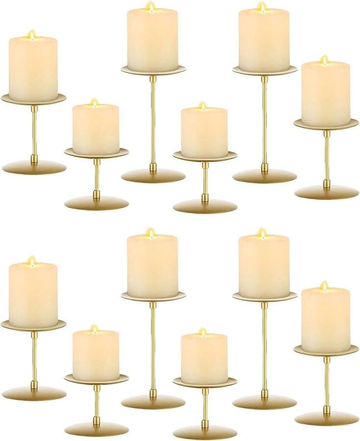 Kandelaars goud ijzeren kaarsenstandaard voor pijlerkaarsen set van 12 moderne thuis decoratie schoorsteenmantel eettafel centerpiece bruiloftsfeest Advent Kerstmis Deco