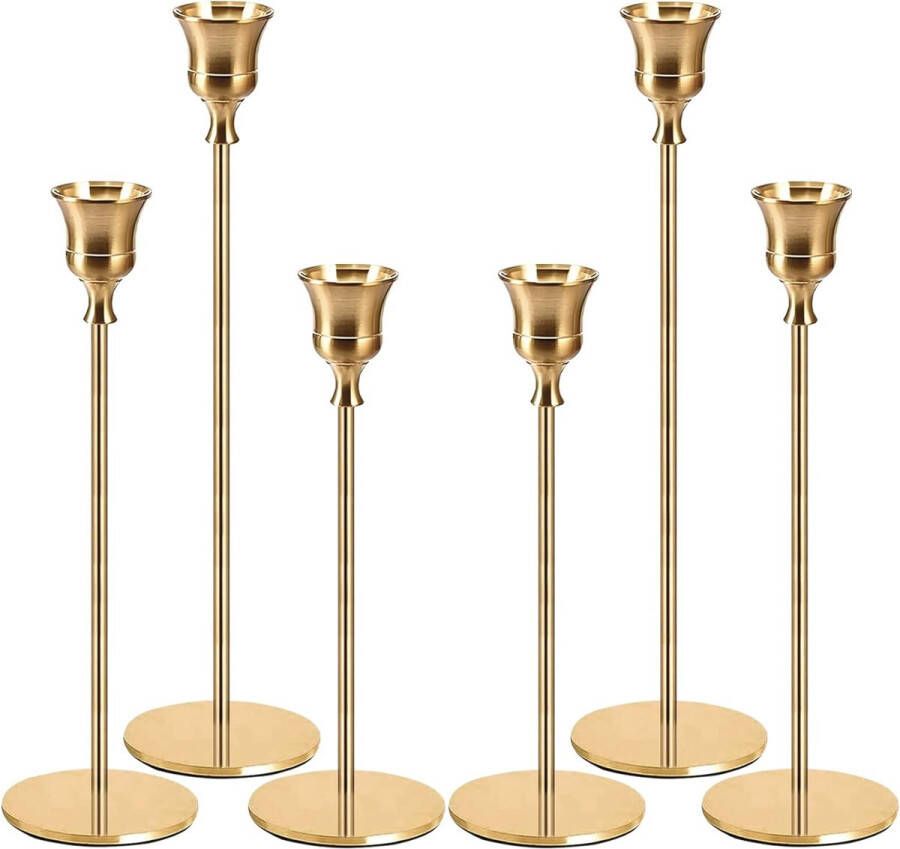 Kandelaars Goud Set van 6 Kandelaars Staan Hoge Kandelaars Decoratieve Vintage Kandelaars Kegelkaarshouders voor Feest Bruiloft Decoratie Tafel Verjaardagsdiner Kandelaars Goud