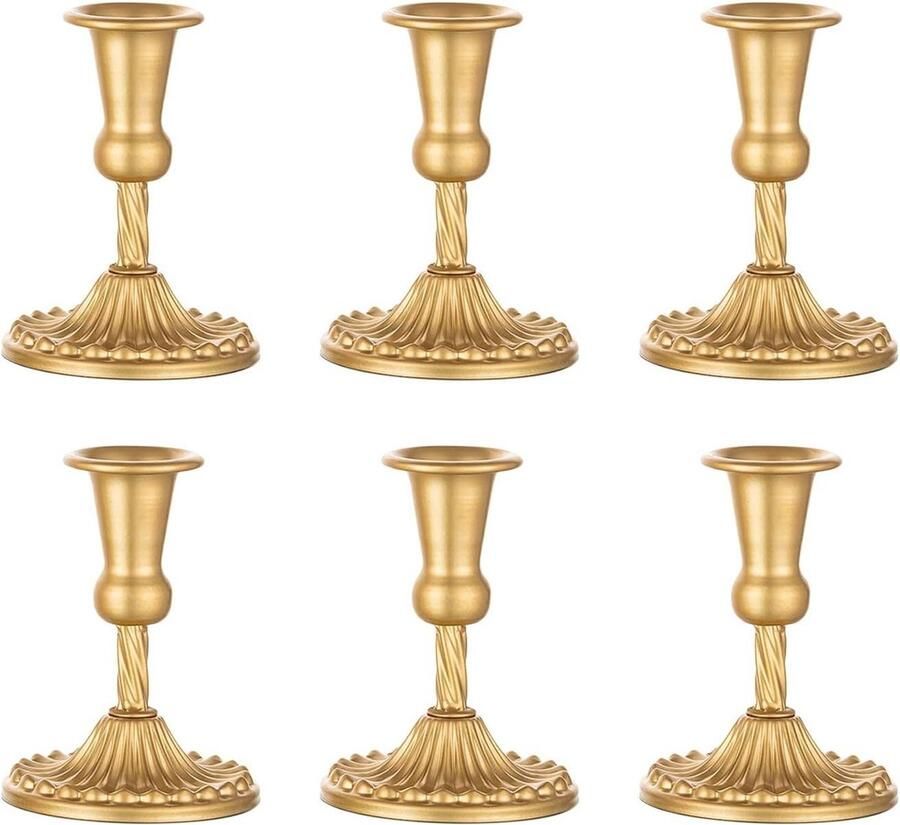 Kandelaars Houders Voor Bruiloft Tafel Centerpiece 6pcs Gouden Taper Kaarsenhouders Metalen Kaarsenstandaard Kerst Candlelight Dinner Party Festival Decor gold candle holders