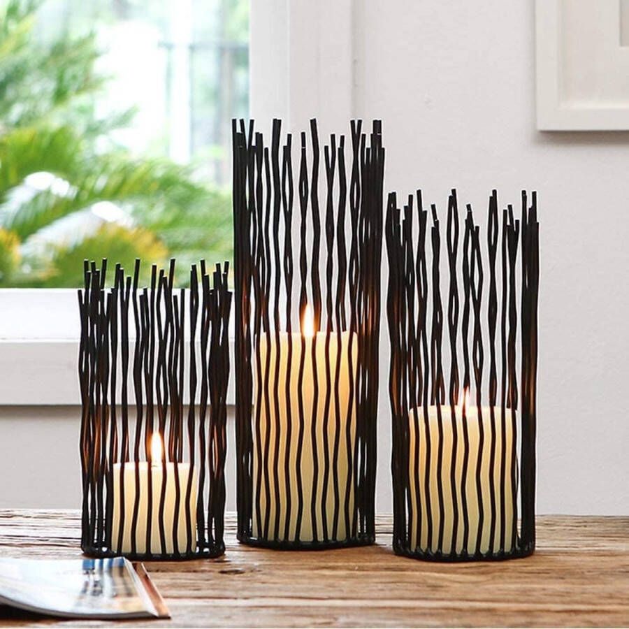 Kandelaars Set van 3 Metalen Zwarte Pijler Kandelaars voor Tafel Canterpieces Moderne Kandelaars voor Eetkamer Tafelblad Woondecoratie Binnen Buiten Decor