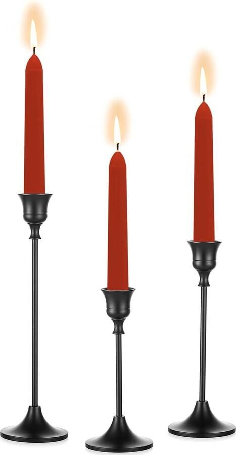 Kandelaars Zwart Set van 3 kandelaars voor conische kaarsen vintage metalen kaarsenhouder voor kersttafeldecoratie Eettafel Open haard Schoorsteen Bruiloftsfeest