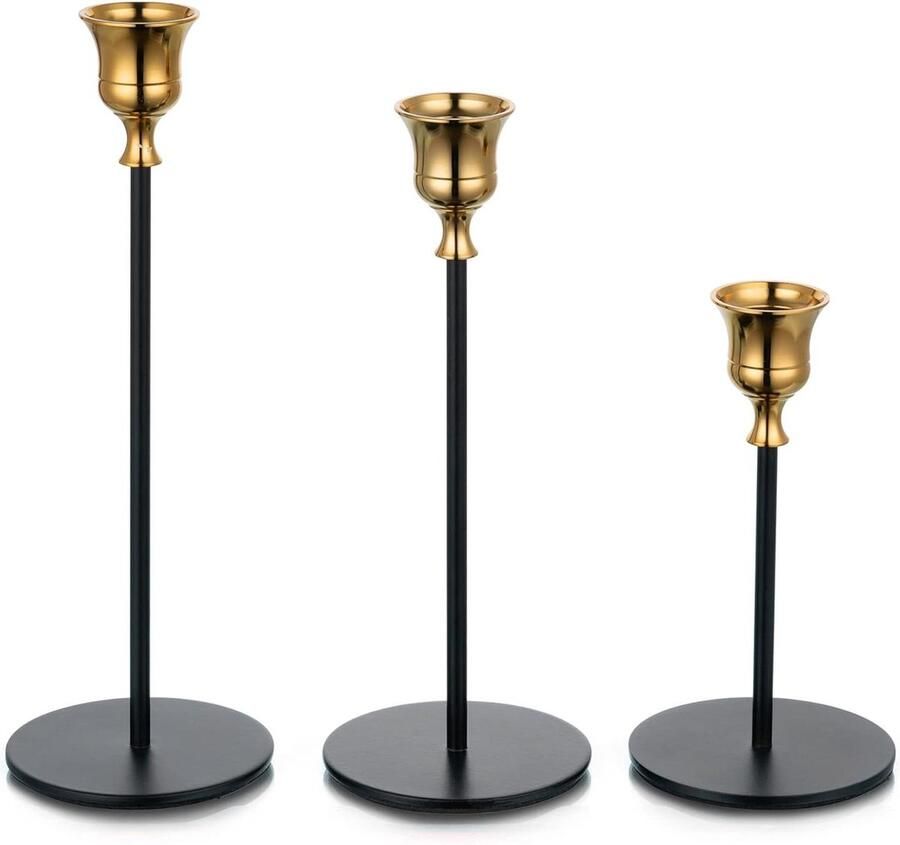 Kandelaarshouders Taper Kaars Decoratieve Stok Houder Thuis Mantel Eettafel Kerst Bruiloft Set van 3 Goud Zwart Centerpiece Decoraties 145-20-22cm. vloerkandelaar