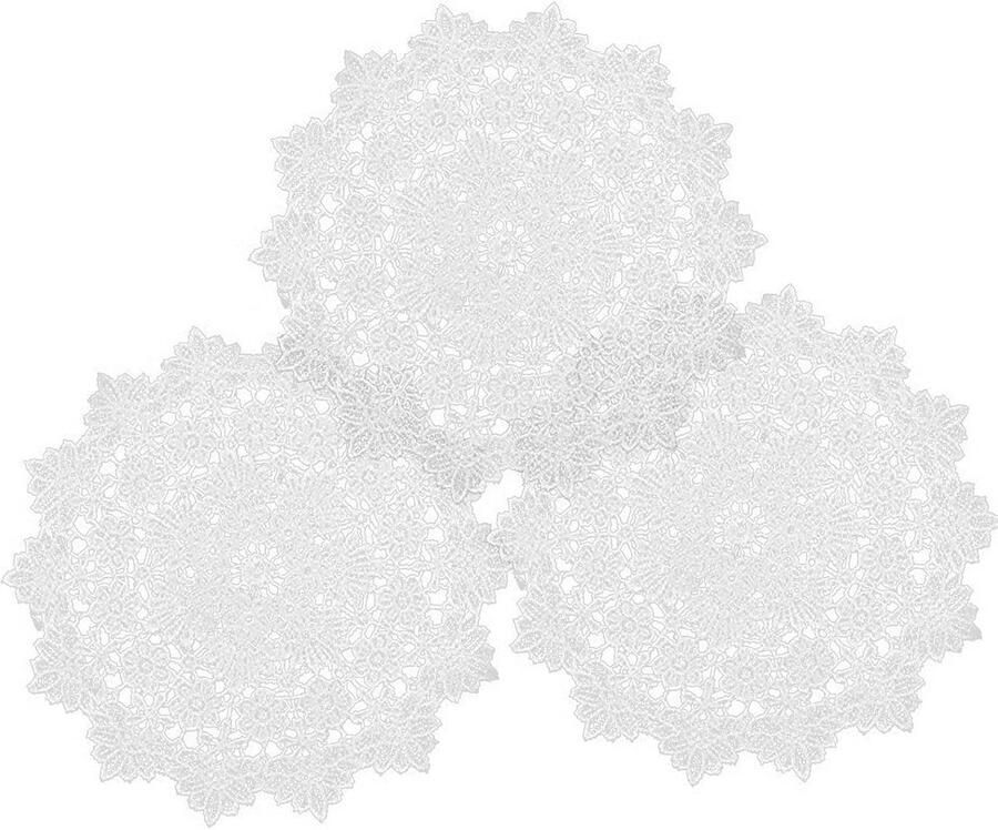 Kanten Geborduurde Onderzetters Set van 3 Ronde Tafelmatten Ideaal voor Bruiloften en Decoraties