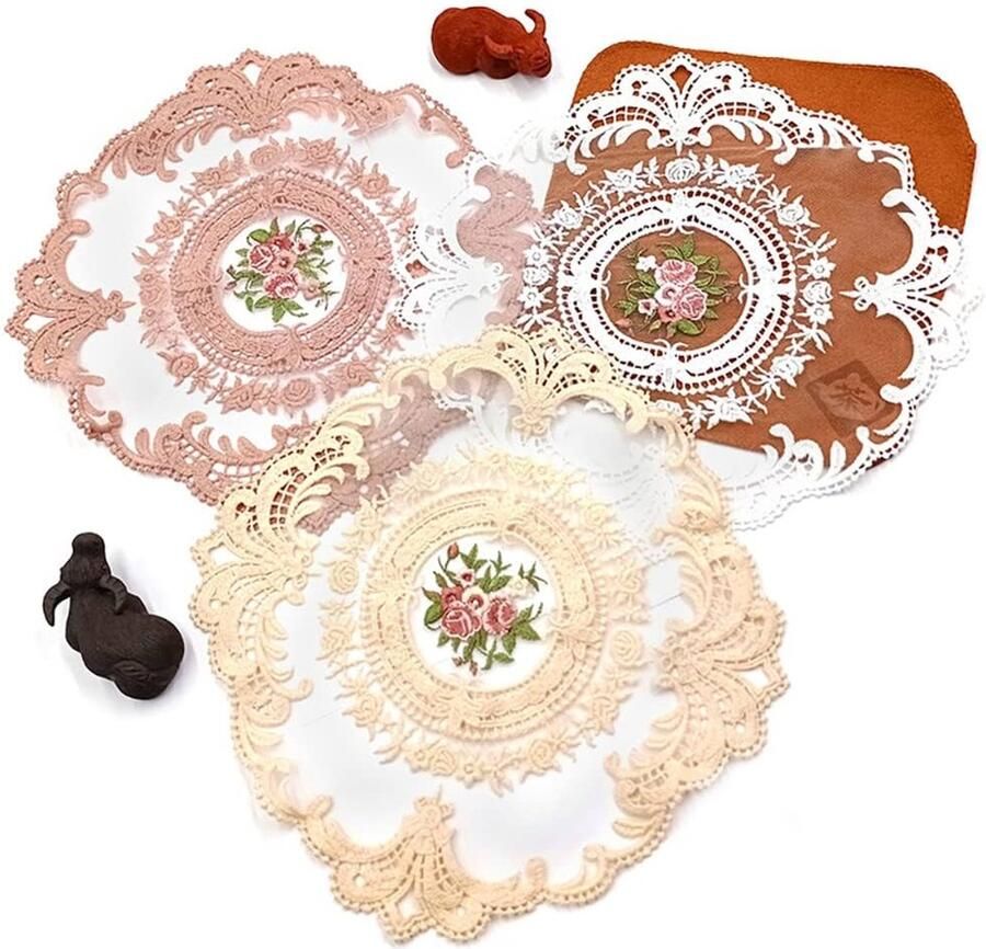 Kanten tafelkleden met bloemenpatroon set van 2 blauw 28 x 28 cm