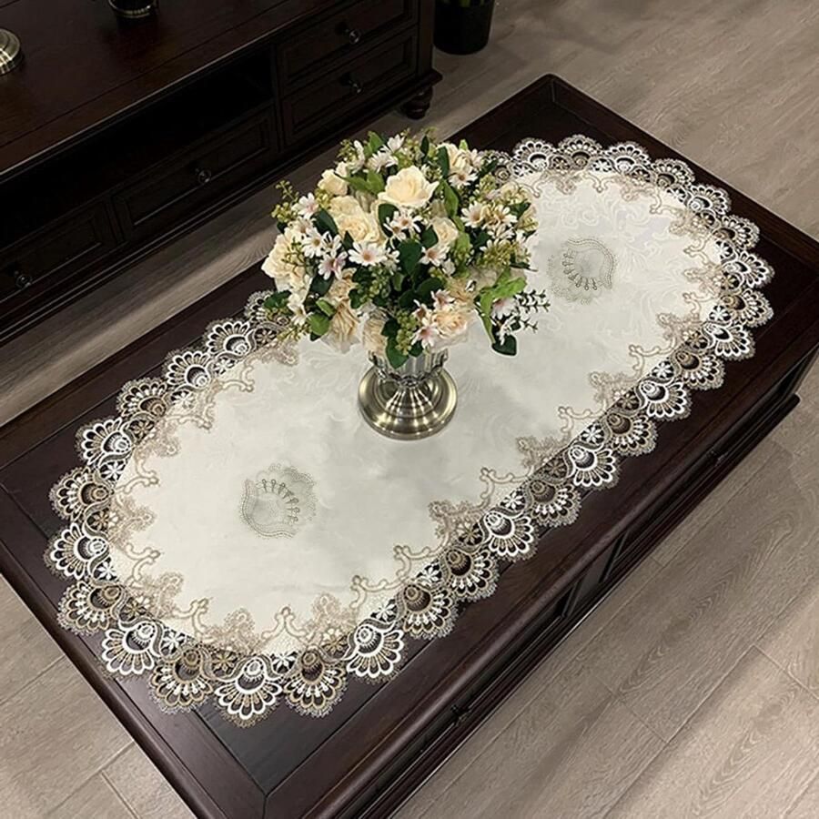 Kanten tafelkleed elegant salontafelkleed voor eettafel bureau salontafel (70 x 130 cm jacquardsatijn)