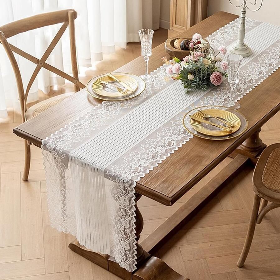 Kanten Tafelloper Versier Je Feest 1 Stuk Wit 45 x 240 cm
