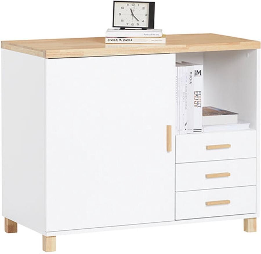 Kantooropslagkast archiefkast houten organisator witte en bruine look 90x75x45cm MDF & rubber hout