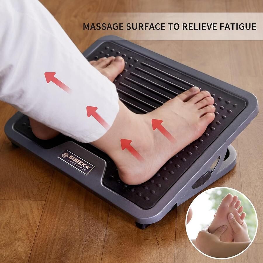 Kantoorvoetsteun onder bureau verstelbare voetsteun met metalen frame massageoppervlak voetkruk met 20 graden kantelhoekverstelling geen vergrendeling zwart en grijs