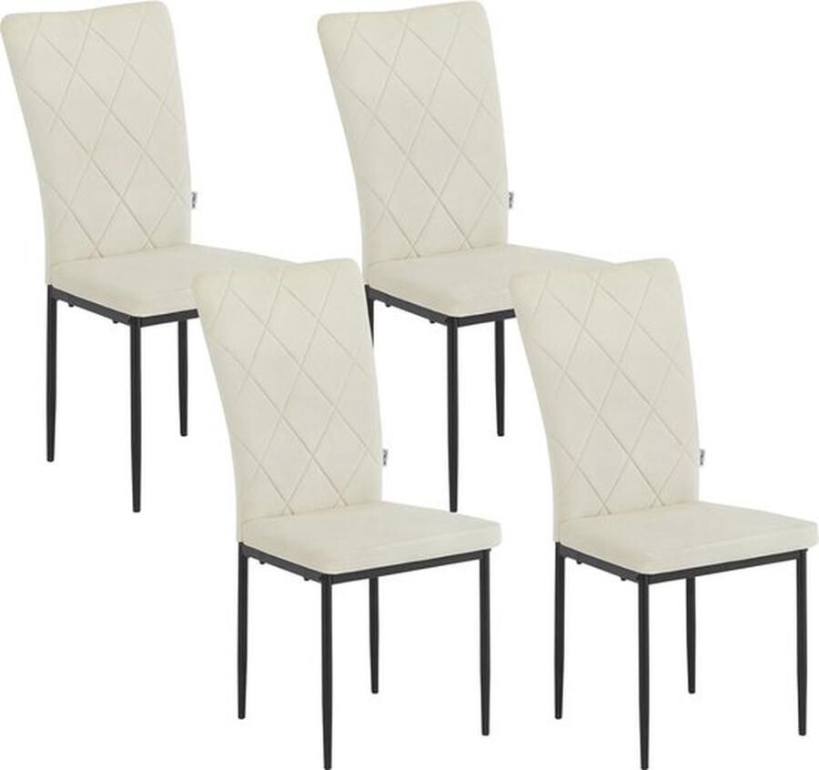 Kanyu Eetkamerstoelen Set Crème Velvet 4 Stuks Keukenstoelen Hoge Rugleuning Gestoffeerd Met Metalen Poten Voor Eetkamer & Bruiloft