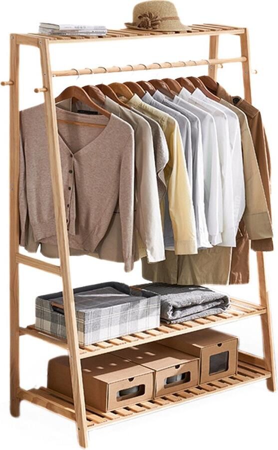 Kanyu Georganiseerd Bamboe Kledingrek Met Opberg schappen Kleding Rek Met Schoenen Rek 2 laags Kledingorganizer