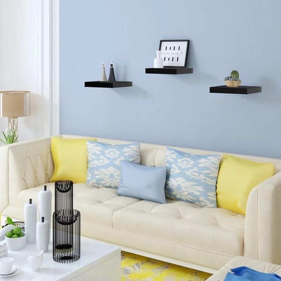 Kanyu Wandplank Set 2 Stuks Lengte 25cm Zwart MDF Drijvende Opbergrek Voor Woonkamer Slaapkamer & Keuken