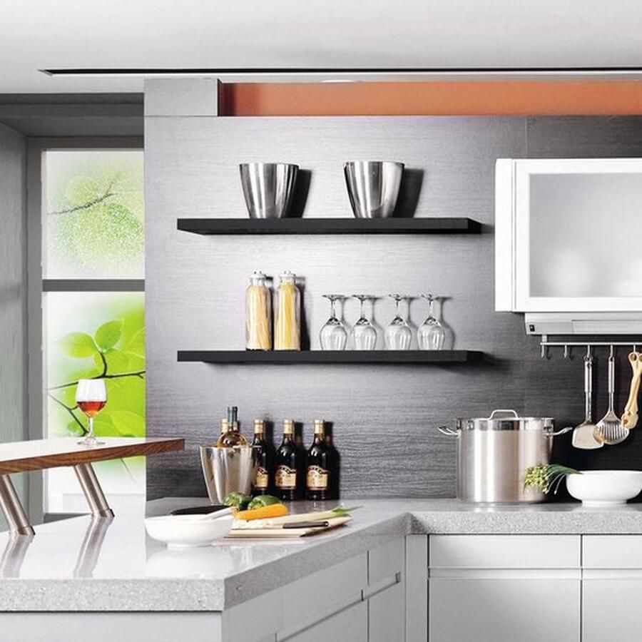 Kanyu Wandplank Set 2 Stuks Lengte 40cm Zwart MDF Drijvende Opbergrek Voor Woonkamer Slaapkamer & Keuken