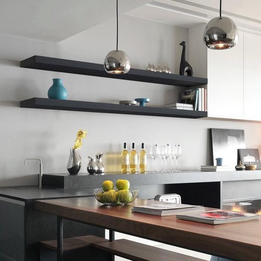 Kanyu Wandplank Set 2 Stuks Lengte 90cm Zwart MDF Drijvende Opbergrek Voor Woonkamer Slaapkamer & Keuken