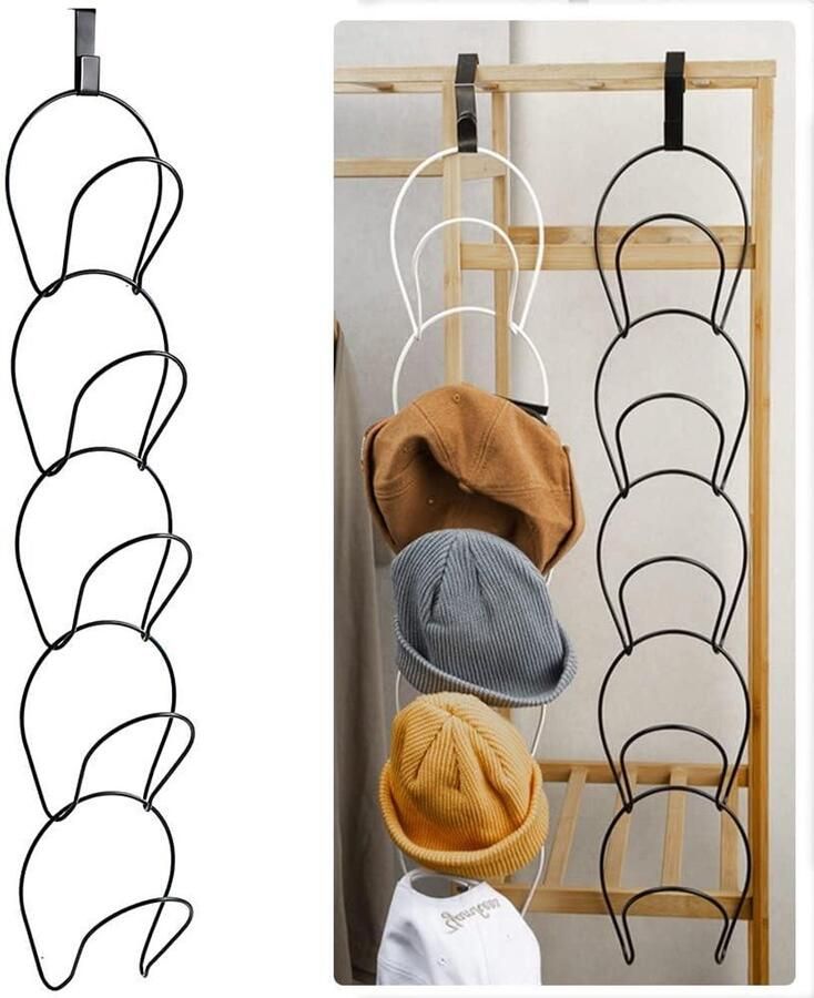 Kaphouder voor deur en muur Hoedhouder voor kledingkast en badkamer in zwart Opbergrek voor hoeden