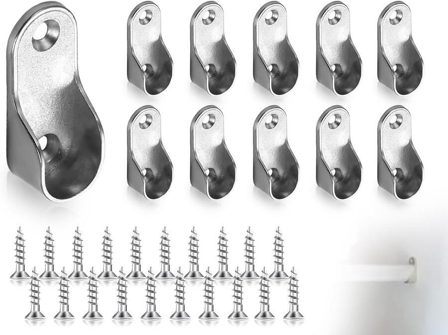 KAPSING 10 stuks kledingstanghouders zinklegering ovale garderobe hangende railstang garderobestangen houder met 20 schroeven voor kastbuishangers