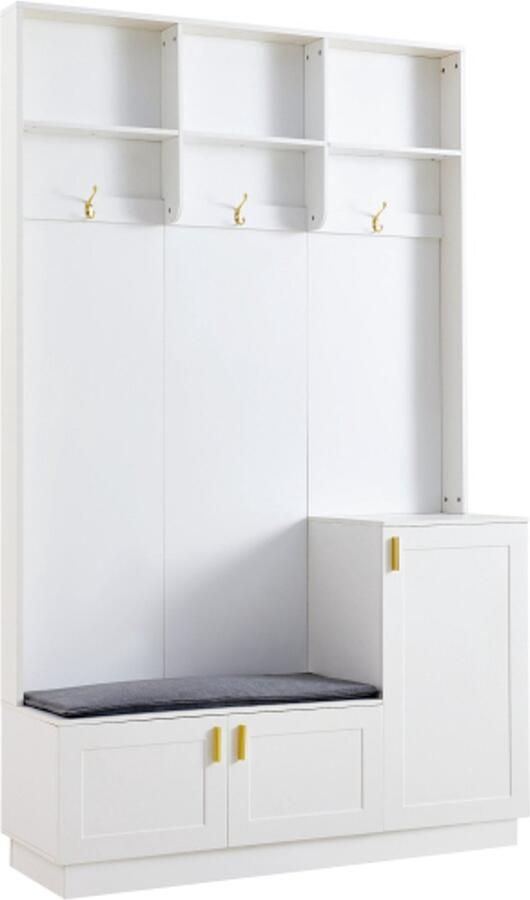 Kapstock Schoenenkast Garderobekastset met bank opbergbank rechthoekige opbergruimte multifunctionele halmeubel wit H200xB120xD40 cm