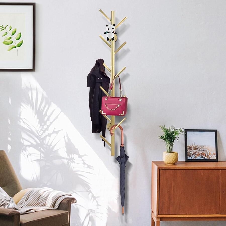 Kapstok 100 cm gouden metalen boomtak wandgemonteerde kapstok- hoedenboom- voor muur -portemonnee-rek- met 11 haken -ruimtebesparend- en eenvoudige installatie- geschikt voor woonkamer- slaapkamer