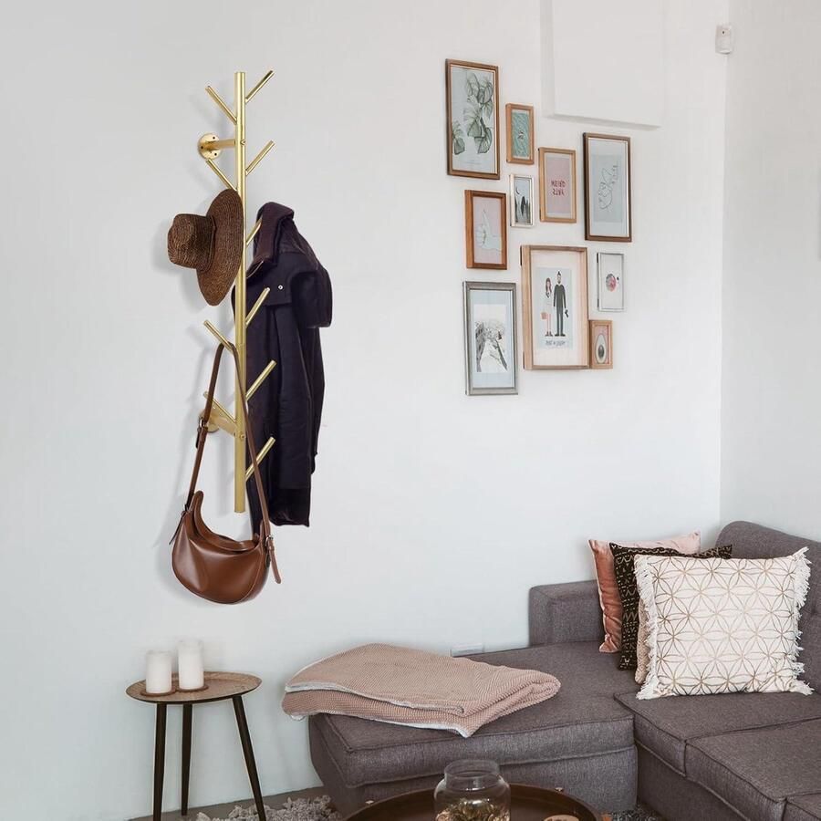 Gouden metalen boomtak wandkapstok 100 cm 11 haken ruimtebesparend eenvoudige installatie woonkamer slaapkamer