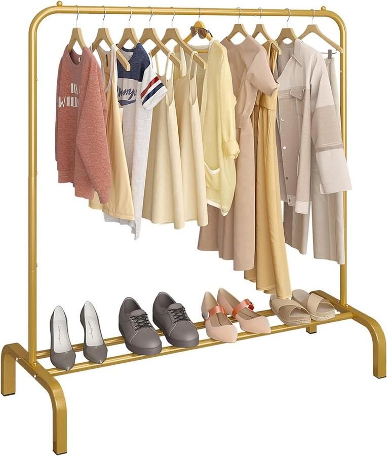 Kledingrek 110 cm metalen kledingstang kapstok met bodemrek voor jassen- rokken overhemden truien goud ijzersterke garderobe opberger