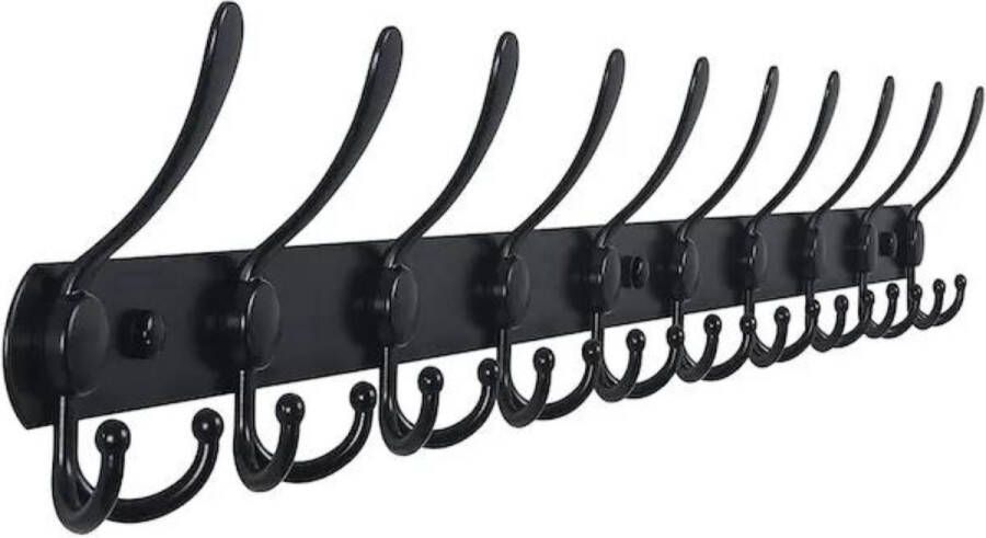 Minismus Kapstok 86 CM Zwart RVS Wandkapstok met 30 Ophanghaken voor aan de muur Kapstokken met Zwarte Wandhaken Inclusief bevestigingsmateriaal