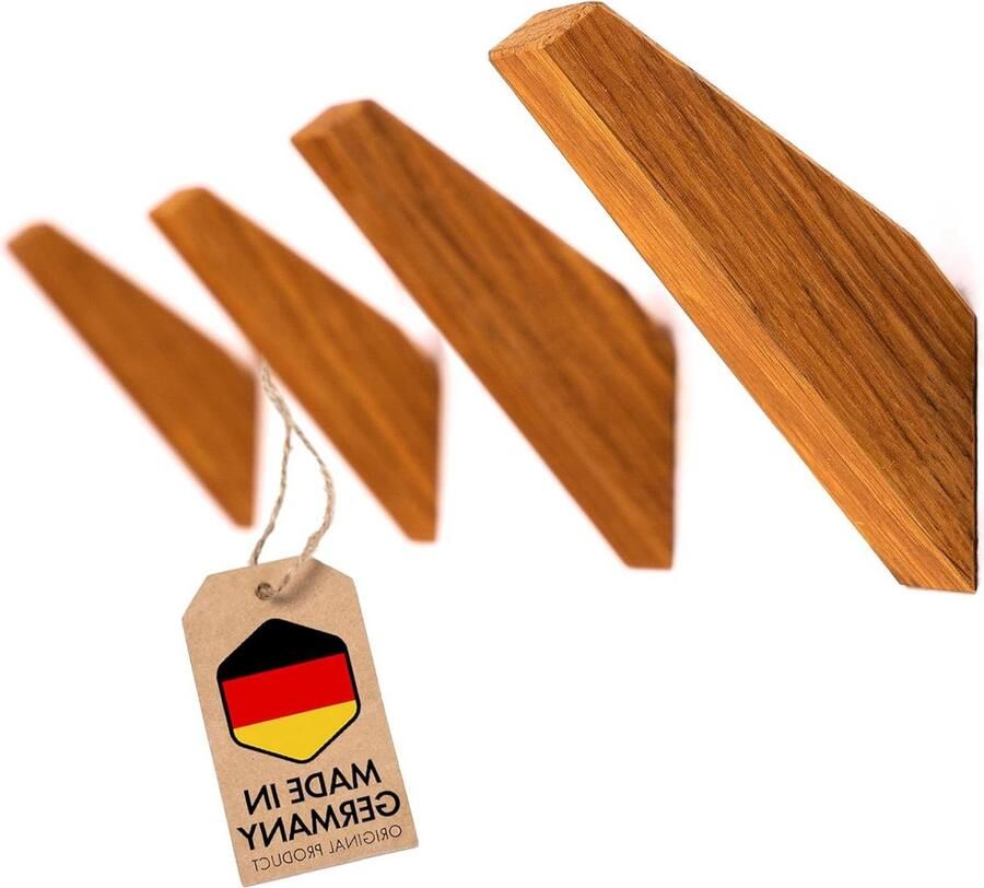 Set van 4 natuurlijke houten wandhaken moderne decoratieve handgemaakte kledinghaken eiken vintage garderobe jashouder