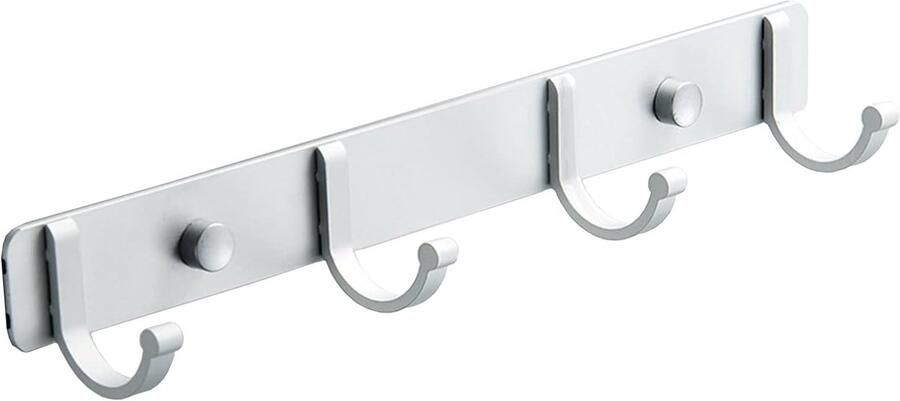 Kapstok 4 haken Geen gaatjes nodig Wandkapstok hangend Kapstokhaak Aluminium Zilver Geschikt voor badkamer slaapkamer 27 5*3*3 8 cm