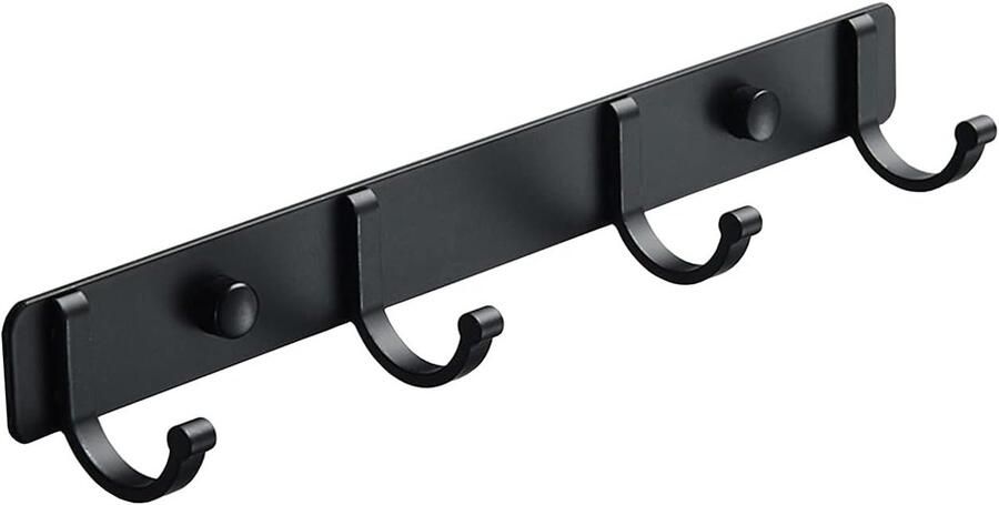 Kapstok 4 haken Geen gaatjes nodig Wandkapstok hangend Kapstokhaak Aluminium Zwart Geschikt voor badkamer slaapkamer 27 5*3*3 8 cm