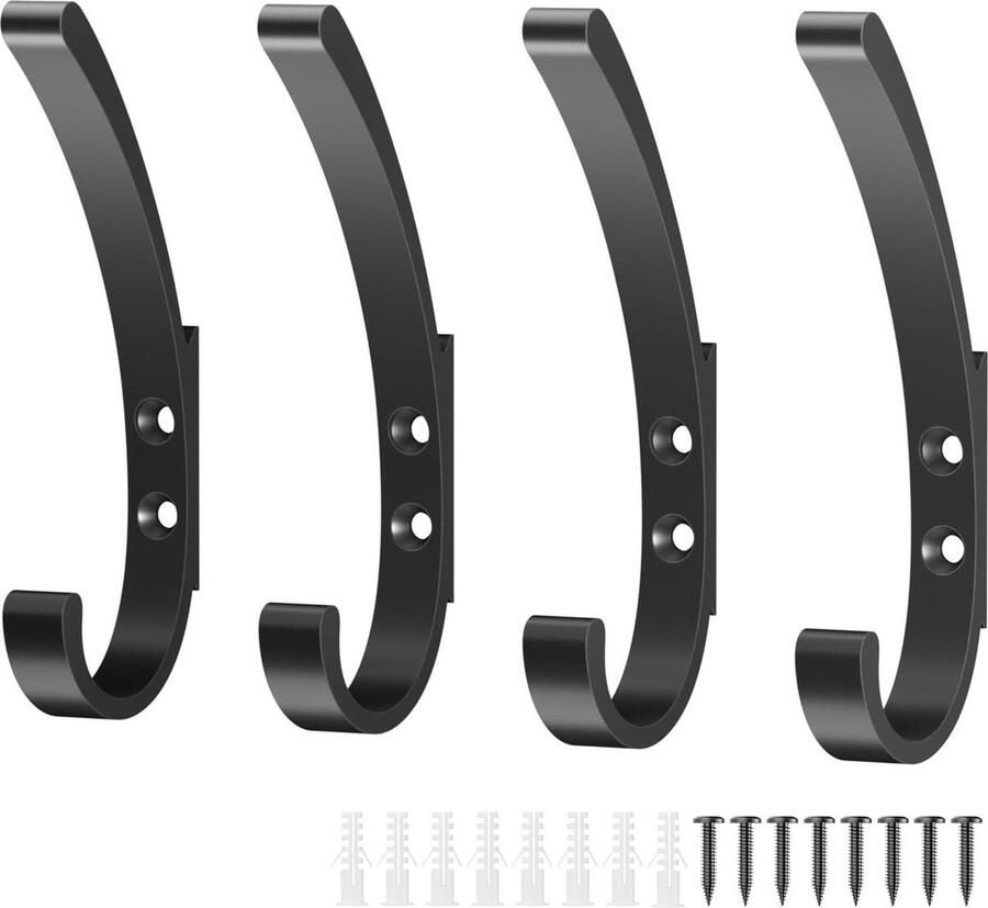 Kapstok 4 stuks garderobehaken zwart- kledinghaken aan de muur haken om te schroeven handdoekhaken om te boren wandhaken voor badkamer keuken deur