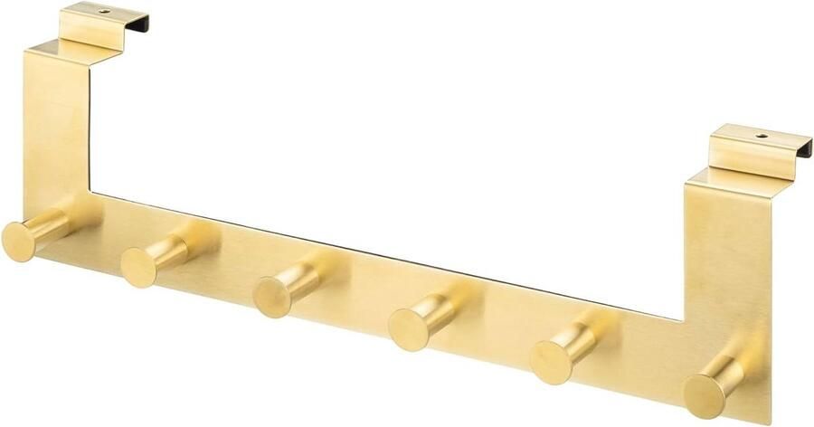 Kapstok 6 haken deurhanger Kledinghanger of handdoekhaken Voor deuren tot 4 cm Goudkleurig