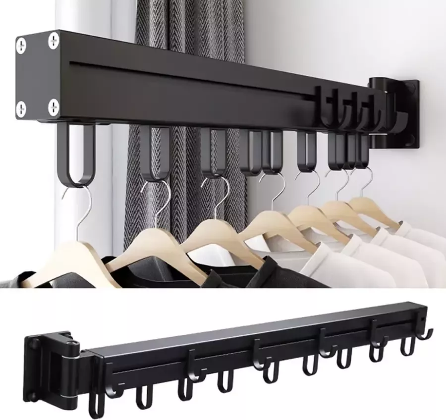 Kapstok 9 haken voor kledinghangers Wandkapstok 6 haken Garderoberek Zwart Jassenrek -61.5 cm lang